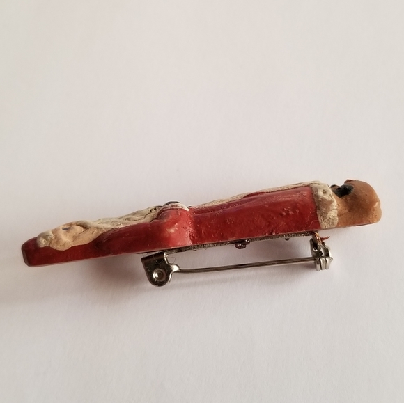 Folk Art Santa brooch pin primitive prim Christmas painted XMas holiday claus - Picture 5 of 8